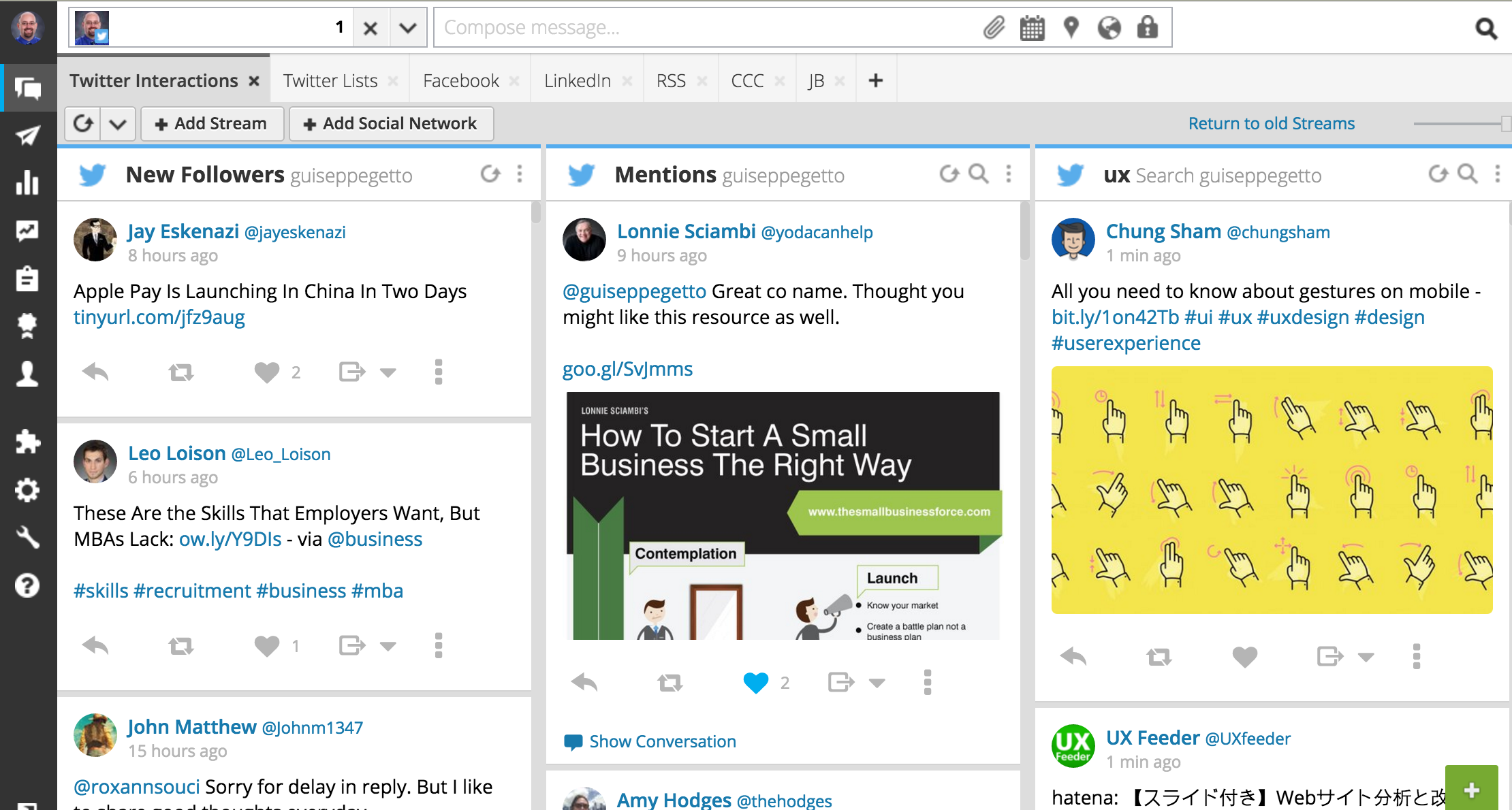 A screenshot of our Hootsuite dashboard, published to: "How To Supercharge Your Social Media Strategies Without Spending a Fortune" and "Using Hootsuite to Promote Your Small Business or Non-Profit"