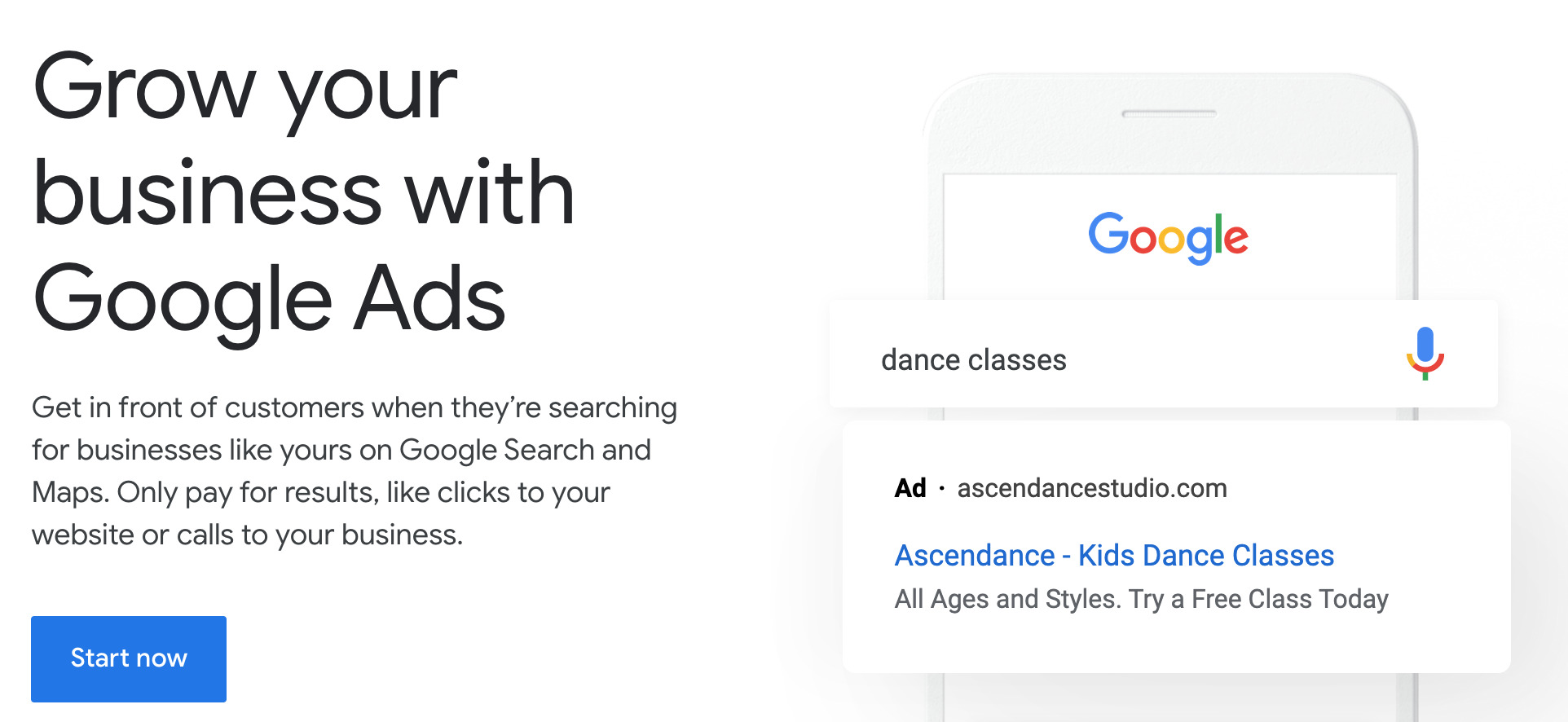 The Google Ads homepage, published to: "Google Ads Pros and Cons for Small Businesses" and "The Two Paid Online Advertising Options You Should Consider Using"