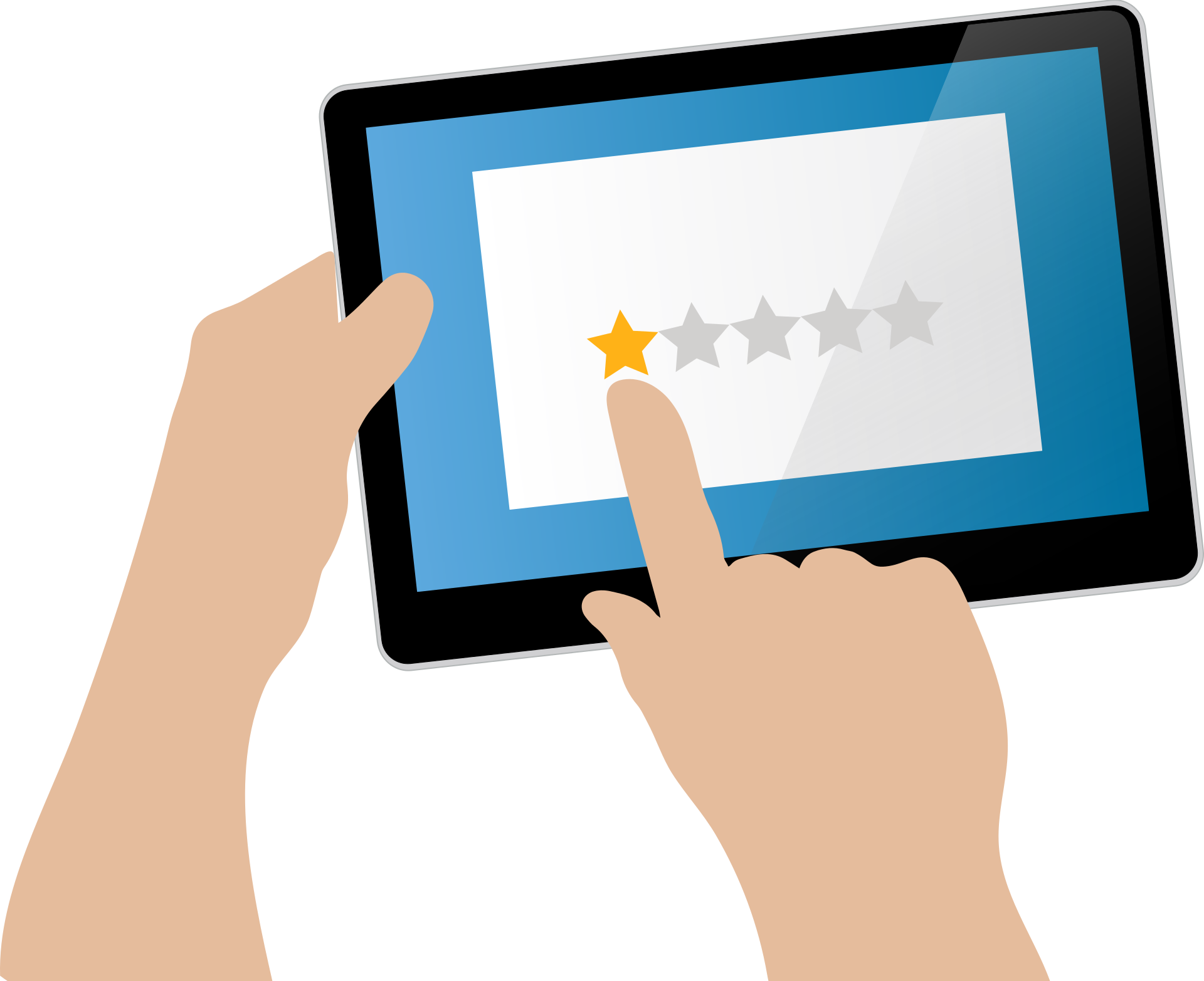 A drawing of two hands leaving a one-star review on a tablet, published to: "3 Ways Small Businesses Get Better Google Reviews"