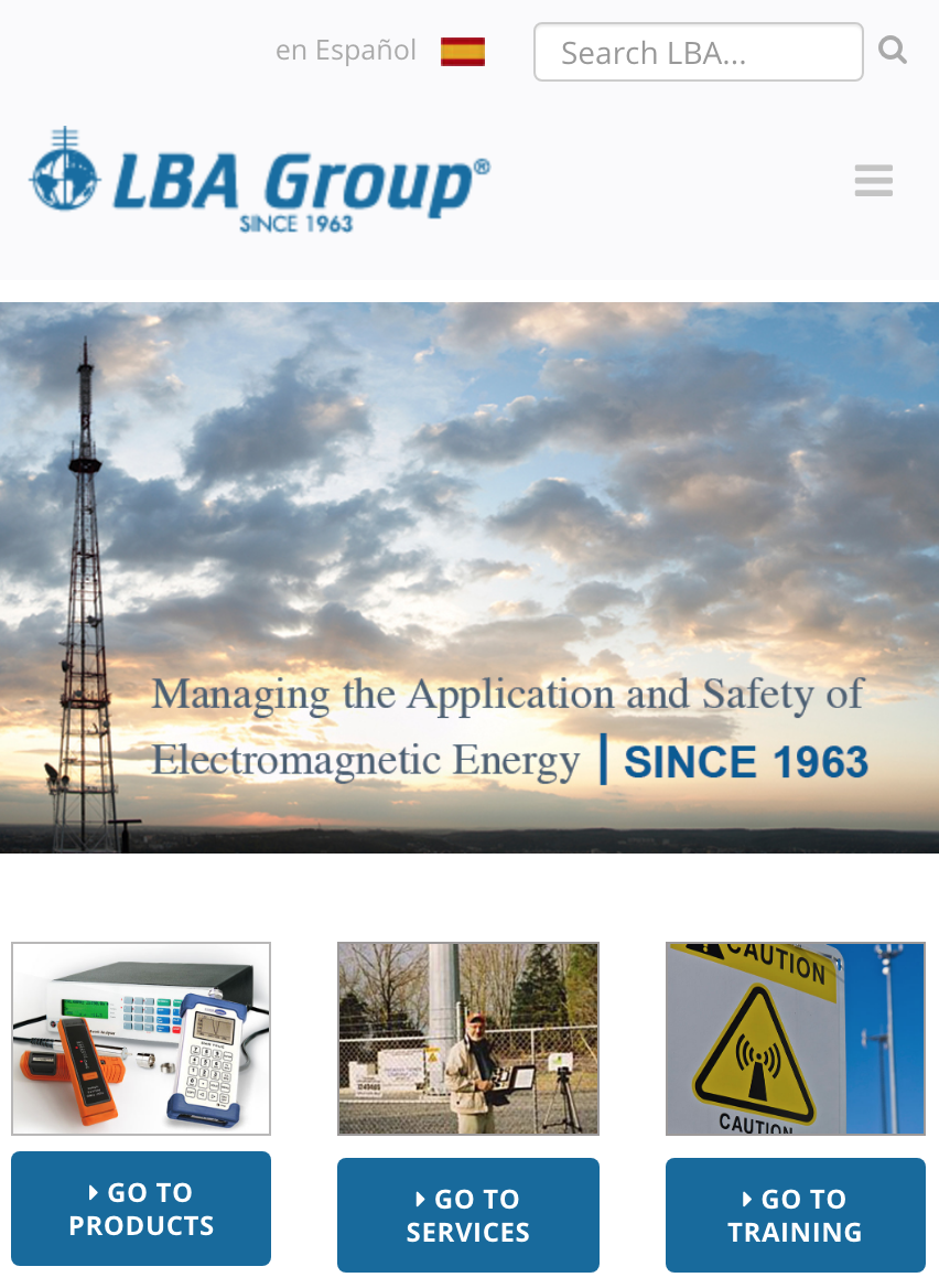 A screenshot of the mobile version of the LBA Group website 